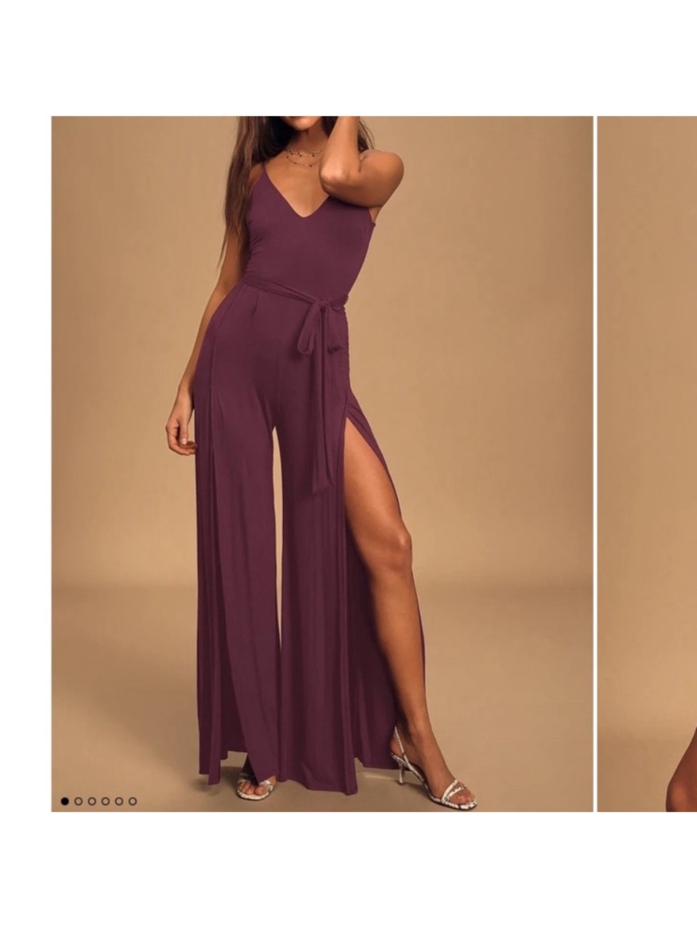 Lulu’s Plum V-Neck Wide-Leg Jumpsuit with Side Slit